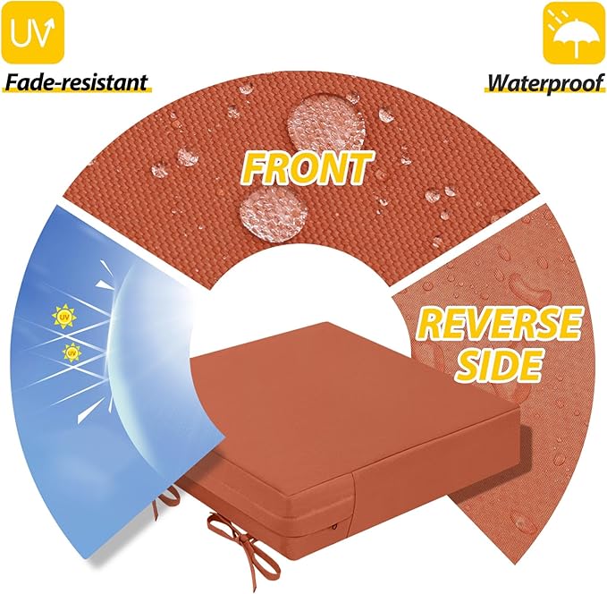 AAAAAcessories Outdoor Seat Cushions for Chairs, Waterproof, Fade-Resistant Patio Furniture Replacement Cushions, 21" x 21" x 4", Set of 2, Rust-VerdiqueGarden