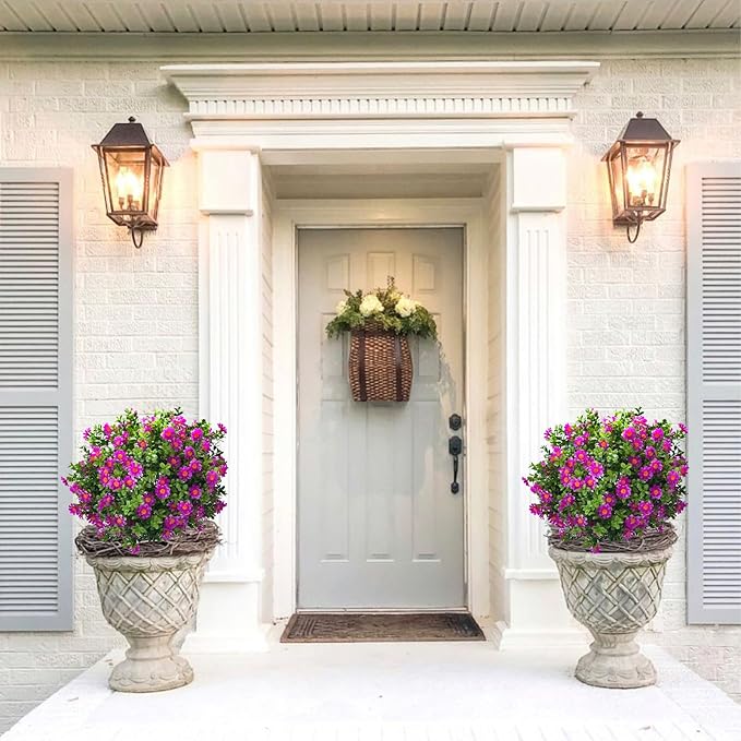 23.6" Artificial Boxwood Topiary Ball Trees with Purple Flowers, Set of 2 UV Resistant No Fade Outdoor Faux Plants with Ground Spike, Fake Shrubs for Garden, Patio, Porch, Yard, Indoor Decor-VerdiqueGarden