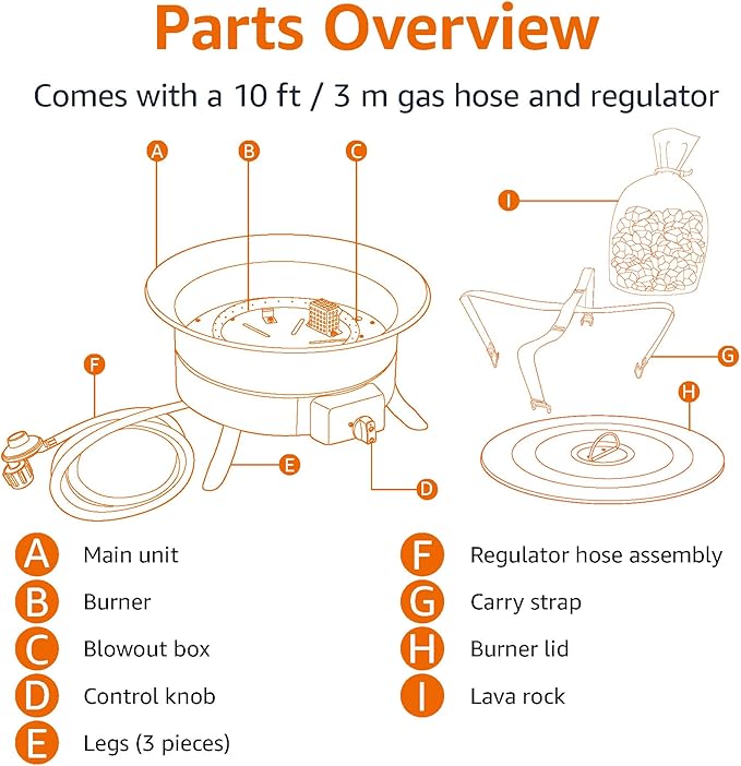 Amazon Basics Portable Propane Fire Pit, 19 inch Round Gas for Patio, 55,000 BTU Carry Strap-VerdiqueGarden