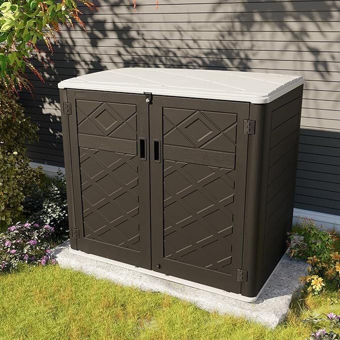 KINYING Larger Outdoor Storage Shed Weather Resistance, Resin Sheds & Outdoor Storage for Garden, Patios, Backyards, 48 Cu.Ft Tool Shed for Garbage Cans, Lawn Mower, Garden Tools,Black-VerdiqueGarden