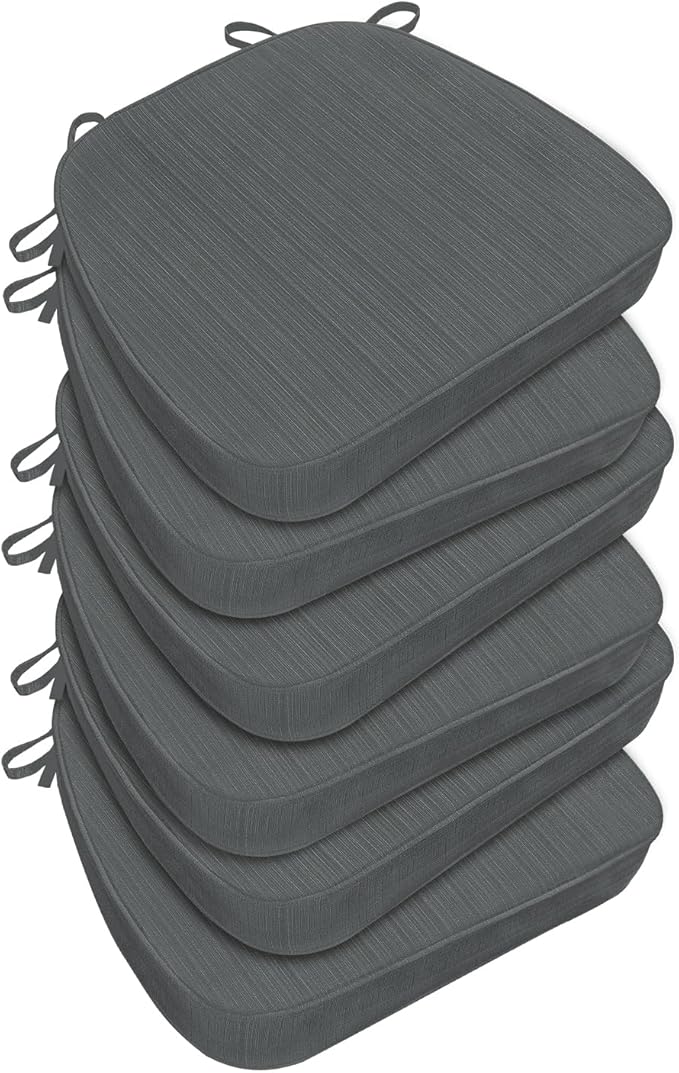 Chair Cushions for Dining Chairs, Indoor Chair Cushions with Ties，Waterproof Chair Pads Set of 6, Dark Grey, 17x16x2.5 Inch-VerdiqueGarden