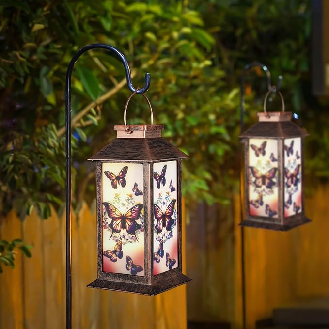Solar Lantern Outdoor Waterproof Butterfly Garden Decor Birthday Gifts for Women Mom and Grandma Solar LED Plastic Decorative Hanging Light for Yard(Butterfly)-VerdiqueGarden