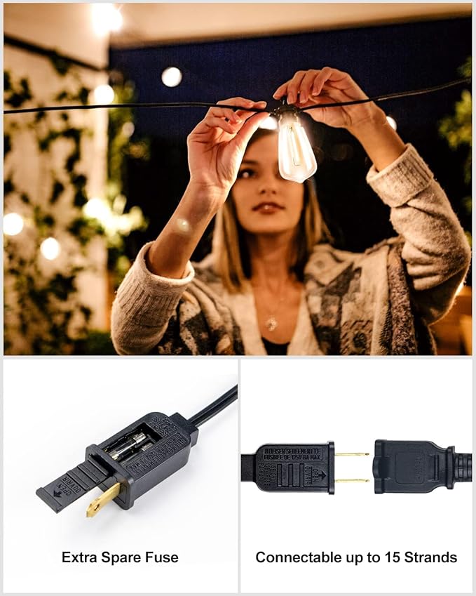 Lightdot 400FT Outdoor String Lights, LED Bistro String Lights with Shatterproof ST38 Vintage Bulbs, 2200K Dimmable, Waterproof Hanging Lights for Porch, Deck, Garden, Backyard, Balcony - ETL Listed-VerdiqueGarden