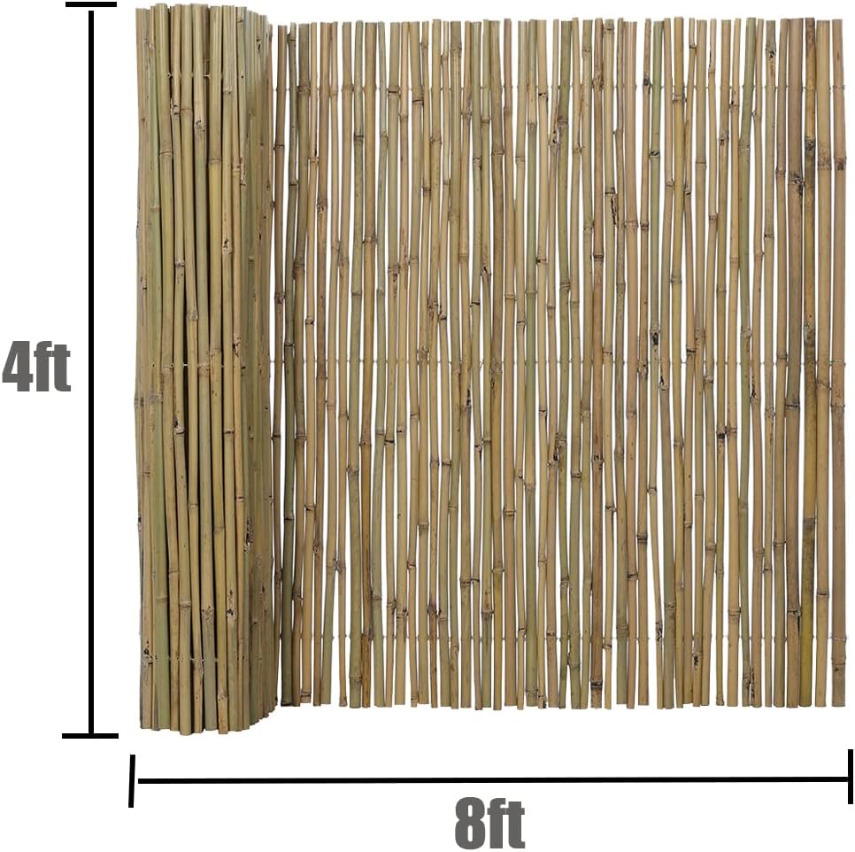 4Ft High x 8 Ft Long x 0.7In D Bamboo Fencing, Natural Bamboo Fence Rolls, Eco-Friendly Privacy Fencing for Outdoor Balcony Patio Garden Border Pool-VerdiqueGarden