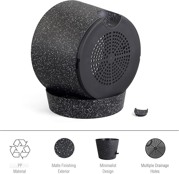 12 inch Large Self Watering Pots, Plant Pots with Mesh Drainage Holes for Indoor Outdoor Plants, Plastic Planters with Deep Reservoir for Garden House Flower Plants, Speckled Black-VerdiqueGarden