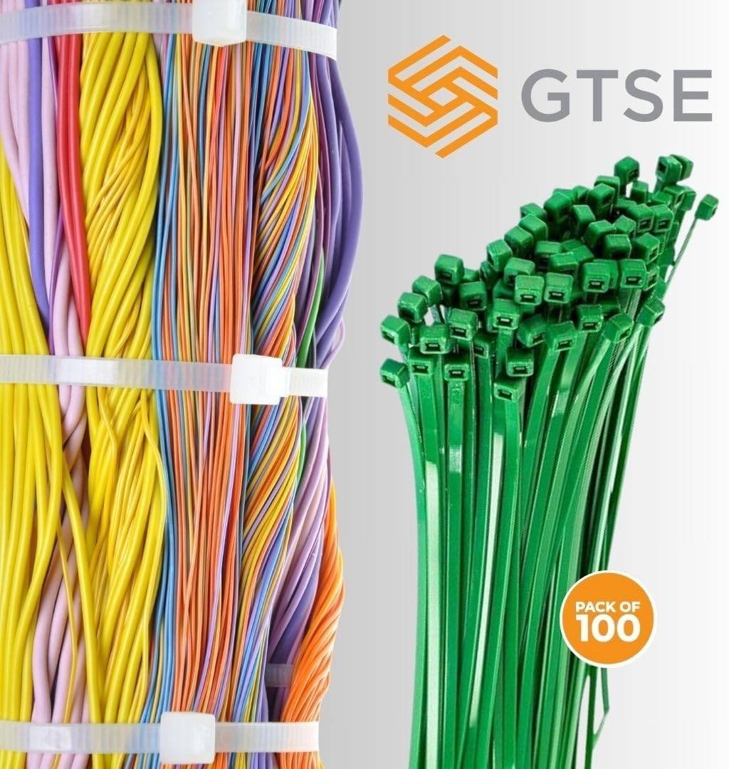 GTSE 8 Inch Green Zip Ties, 100 Pack, 18lb Strength, UV Resistant Strong Nylon Cable Ties, Self-Locking 8" Tie Wraps-VerdiqueGarden