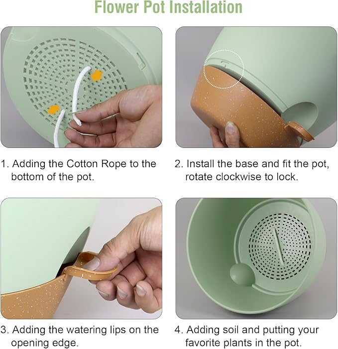 12 inch Large Self Watering Pots, Plant Pots with Mesh Drainage Holes for Indoor Outdoor Plants, Plastic Planters with Deep Reservoir for Garden House Flower Plants, Green with Brown-VerdiqueGarden