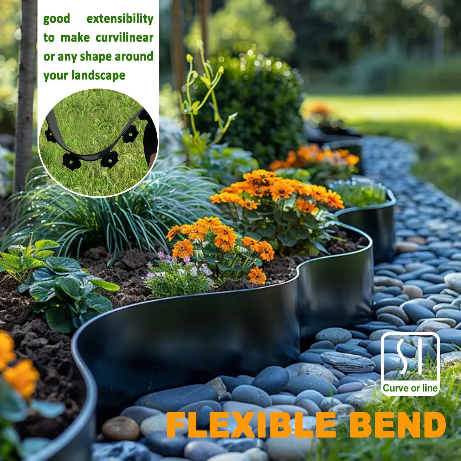 Hugeleaf 4.5 Inch Tall Landscape Edging 60 Feet Garden Edging with 60 Spikes, Plastic Landscape Border Edging for Landscaping Lawn, Flower Beds(Black)-VerdiqueGarden