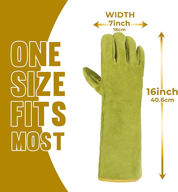 HANDLANDY Animal Handling Gloves, Bite Proof Cat Gloves, Ideal for Rose Pruning, Gardening, Falconry, Pet Grooming (Ginger yellow, 16 Inches)-VerdiqueGarden