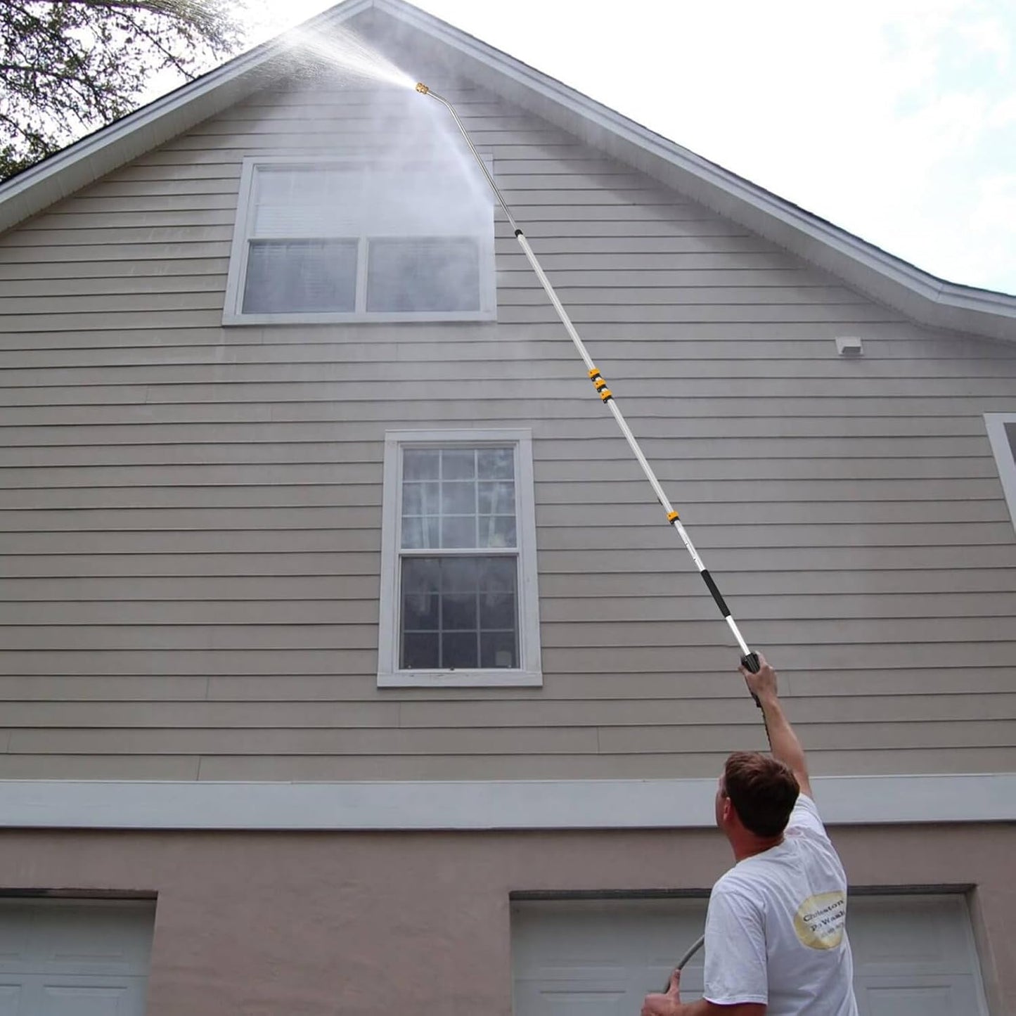 Tecoloy 24 FT Telescoping Pressure Washer Wand with Power Washer Extension Wand, Support Belt, Gutter Cleaner Attachment, 5 Spray Nozzle Tips and 2 Hose Inlet Adapters-VerdiqueGarden