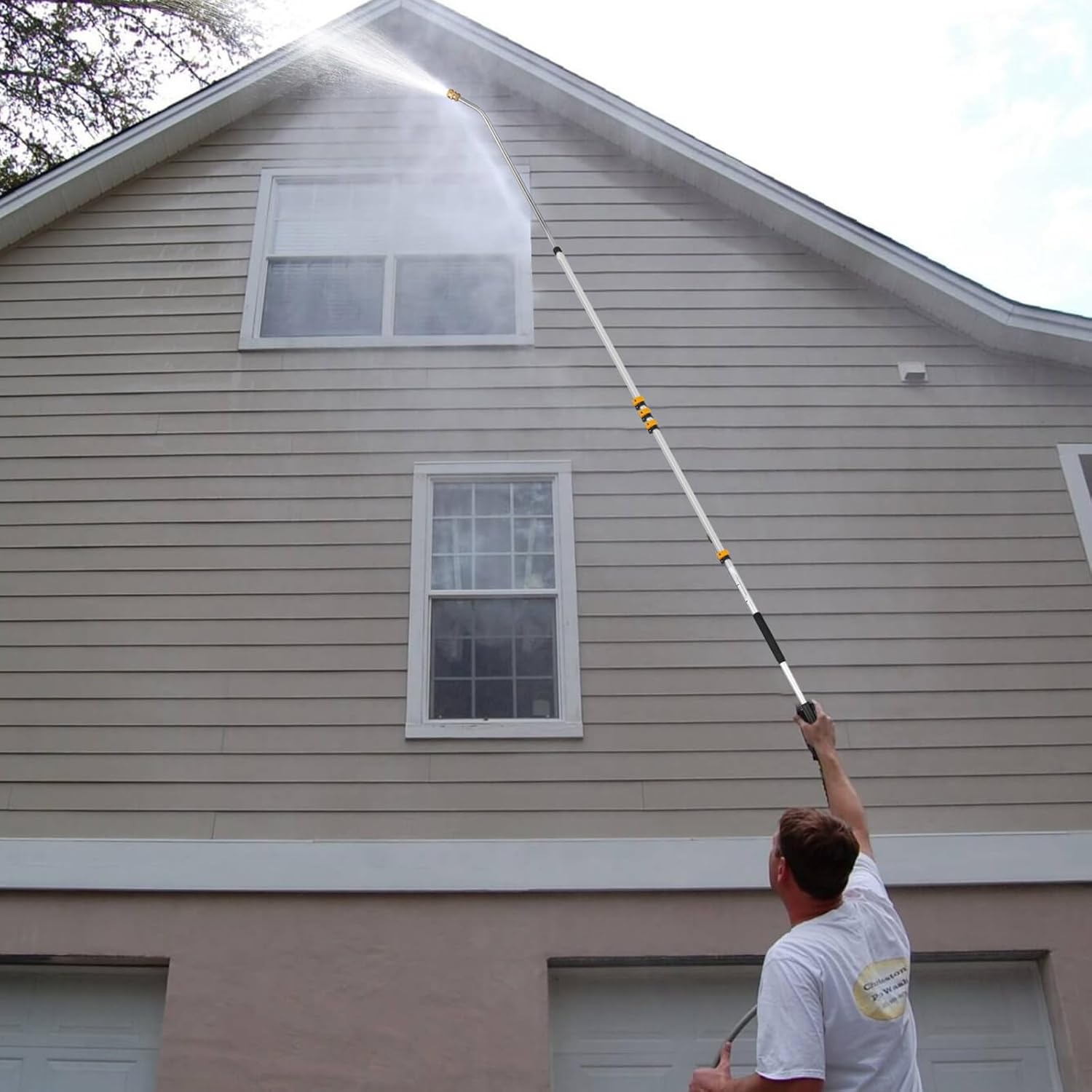 Tecoloy 24 FT Telescoping Pressure Washer Wand with Power Washer Extension Wand, Support Belt, Gutter Cleaner Attachment, 5 Spray Nozzle Tips and 2 Hose Inlet Adapters-VerdiqueGarden