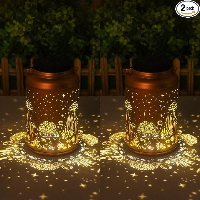 2 Pack Turtle Solar Lanterns Outdoor Waterproof - Hanging Turtle Solar Lights Garden Decor, Birthday Gifts for Women, Mom, Mothers Day Gifts, Outdoor Decor for Patio, Yard-VerdiqueGarden