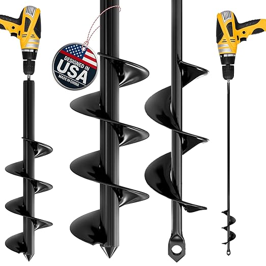 K-Brands Auger Drill Bit for Planting 2 Pack 1.6 x 16 Inch & 3.5 x 16 Inch Set – Garden Spiral Hole and Bulb Planter Tool for Umbrella Holes - Compatible with 3/8 Inch Hex Drive-VerdiqueGarden