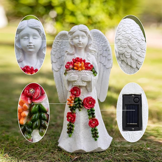 Angel Garden Statue Figurines Light Decoration Outdoor Solar Angels with 8 Led Lights Outside Resin Sculpture Art Decor Patio Lawn Yard Housewarming Gifts for Women Grandma Mom-VerdiqueGarden