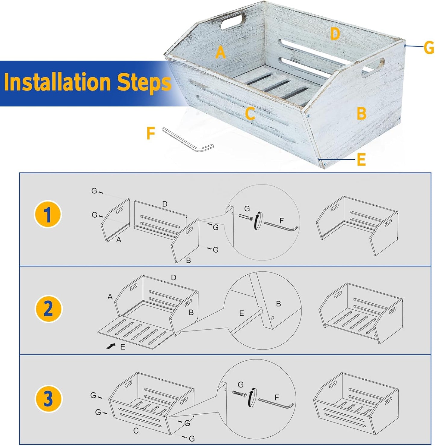 ELONG HOME Wooden Crate, 2 Pack Fast Assemble Wooden Crate for Storage, Decorative Farmhouse Wooden Crate Basket, Vintage Wood Crates Display for Fruits and Vegetables-VerdiqueGarden