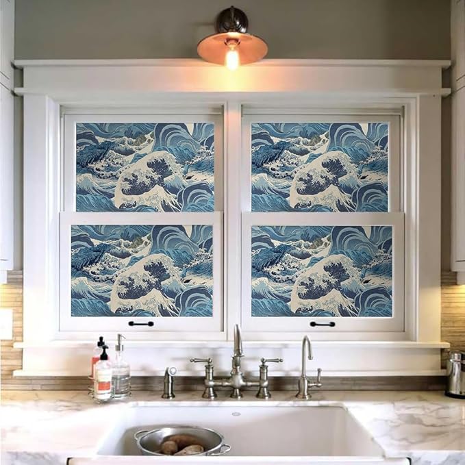 Hand Drawn Blue Sea Wave Reef Peel and Stick Wallpaper Self Adhesive Removable Easy Peel Off Stick on Wall Paper for Bedroom Cabinet Renter Friendly-VerdiqueGarden