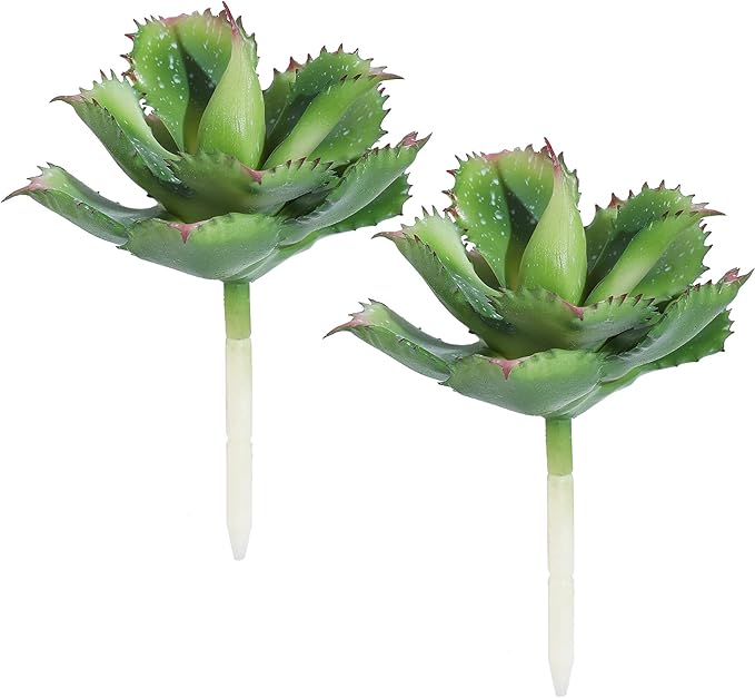 Duovlo Artificial Succulent Plant 7.08 Inch Faux Succulents Agave potatorum Flower Arrangement Craft Wall DIY Materials Pack of 2 (Green)-VerdiqueGarden