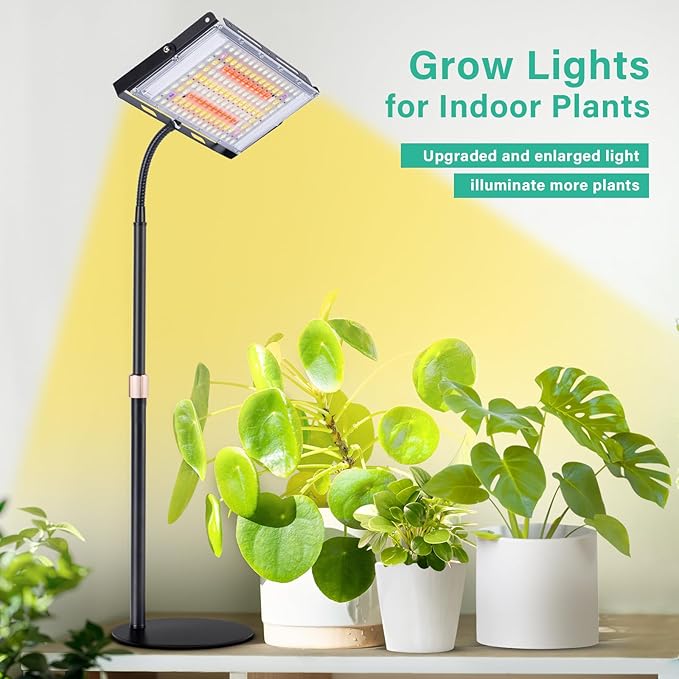 LBW Grow Light for Indoor Plants, 144 LED Full Spectrum Plant Light for Indoor Plants, Large Desk Grow Lamp with 4H/8H/12H Timer, 6-Level Brightness, Height Adjustable, Flexible Gooseneck-VerdiqueGarden