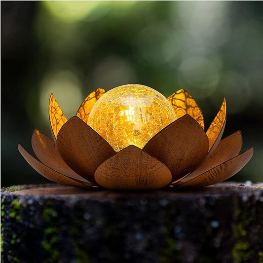 Huaxu Solar Lights Outdoor Decor Metal Lotus Flower LED Waterproof Glass Decorative Gifts for Garden Lover Women Mom Table Pathway Lawn Patio Yard Ground-VerdiqueGarden