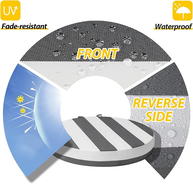 AAAAAcessories Outdoor Seat Cushions for Chairs, Waterproof, Fade-Resistant Patio Furniture Replacement Cushions, 15" x 15" x 2", Set of 2, Gray Cabana Stripe-VerdiqueGarden