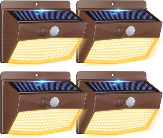 [4 Packs] Solar Outdoor Lights Motion Sensor Solar Security Lights Waterproof with 3 Lighting Modes Solar Powered Wall Lights Outside for Garden Fence Yard,Brown Warm-VerdiqueGarden