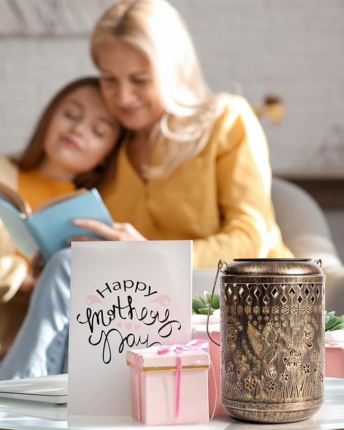 Solar Lanterns Outdoor Hanging Waterproof,2Pack Hummingbird Garden Decor Gifts for Women Mom, Solar Lights Metal Fall Decoration Outside for Yard, Patio,Garden,Backyard,Porch-VerdiqueGarden