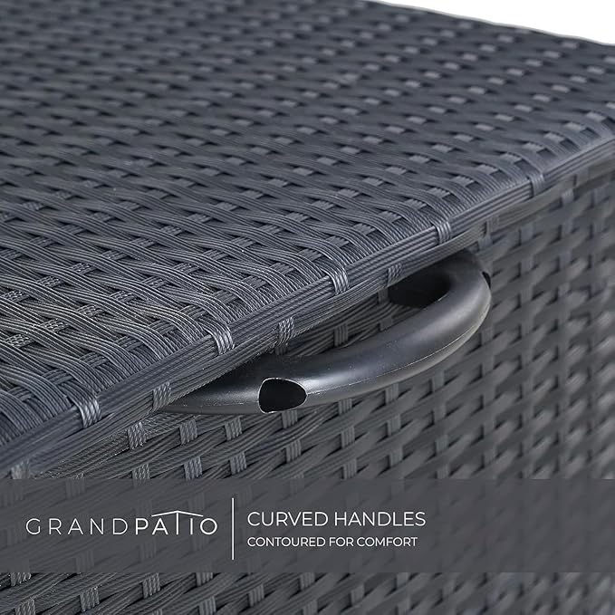 Grand patio 108 Gallon Deck Storage Box Indoor Outdoor Wicker Bin for Patio Furniture Cushions Garden Tools Pool Accessories, Black-VerdiqueGarden