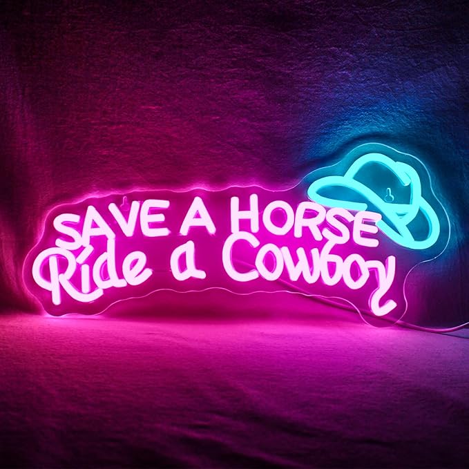 WLHOPE Save A Horse Ride A Cowboy Neon Sign Adjustable Brightness Led Sign,Neon Signs for Wall Decor,Connectivity Via USB Licked Neon Light for Bedroom Home Bar Club Hotel Party Decor-VerdiqueGarden