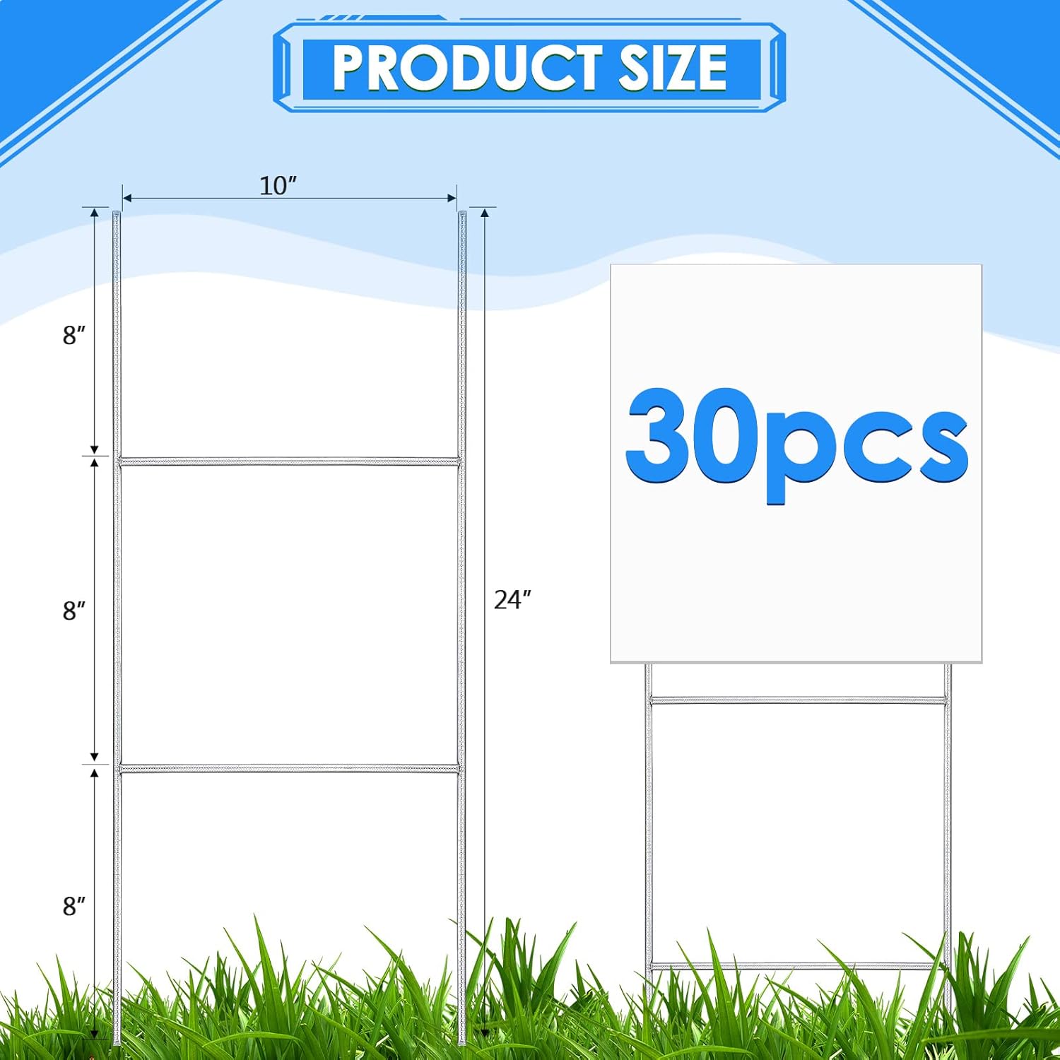 30 Pcs H Stakes for Yard Signs 24'' x 10'' Metal Heavy Duty H Frame Lawn Wire Stakes Weatherproof Metal Sign Holder Bulk for 4mm 5mm Corrugated Signs Board Guidepost Yard House Garden Decor-VerdiqueGarden