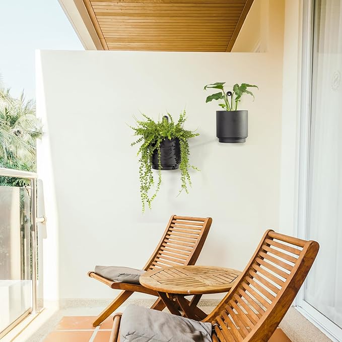 2 Pcs Wall Mounted Hanging Planters for Indoor and Outdoor Plants Wall Hanging Planters for Indoor Plants Modern Wall and Ceiling Planter Minimalist Flower Pot (Black-1, 5.91 inch)-VerdiqueGarden