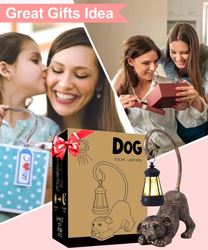 Garden Decor with Solar Lantern:Statues for Outdoor Decorations Yard Art Figurine for Patio Balcony Porch Lawn Ornaments-Gifts for Mom Grandma-VerdiqueGarden