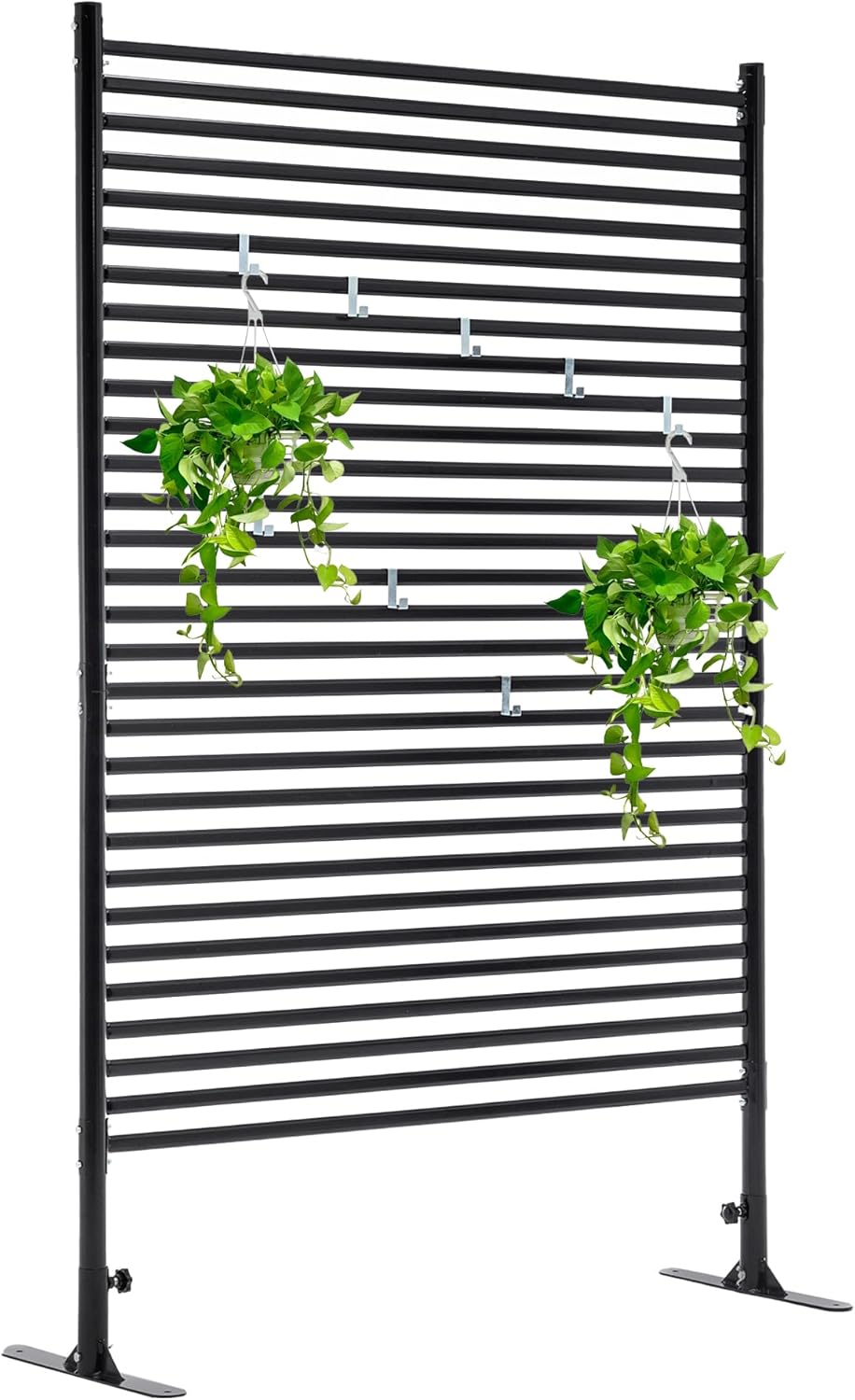 Metal Outdoor Privacy Screen with Stand, 3.9 ft W x 6 ft H Slatted Privacy Screens and Panels, Decorative Privacy Screen Fence Panels Freestanding for Outside Patio Garden Backyard, Black, 1 PC-VerdiqueGarden
