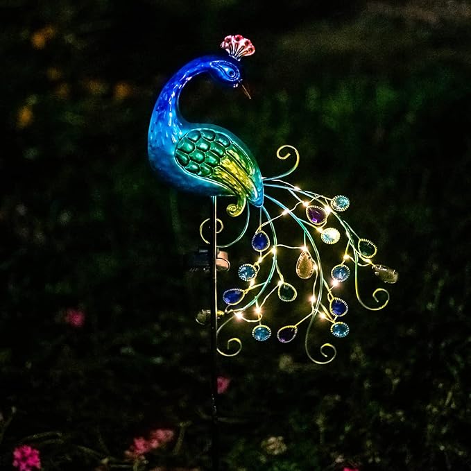 DREAMSOUL Metal Peacock Garden Solar Lights Outdoor Decorative Garden Stake Lights- Waterproof Peacock Solar Landscape LED Path Light Patio Yard Lawn Outside Decoration-VerdiqueGarden