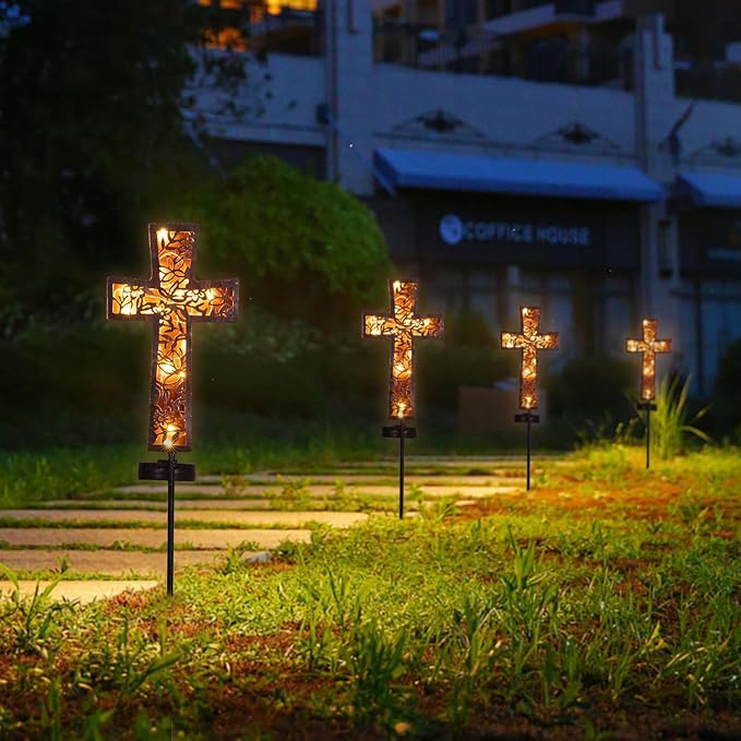 HUYIENO Solar Cross Garden Stake Lights 38inch Metal Outdoor Waterproof Memorial Garden Decor 2 Lighting Modes Cemetery Decorations for Grave for Remembrance Gifts & Sympathy Gifts-VerdiqueGarden