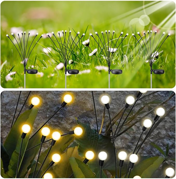 OZS Warm White ⇋ Cool White RGB Color Changing 6Pack 48LED Solar Garden Lights - Solar Lights Outdoor, Solar Firefly Lights, Sway by Wind, Fairy Lights Waterproof for Garden Patio Pathway Decoration-VerdiqueGarden