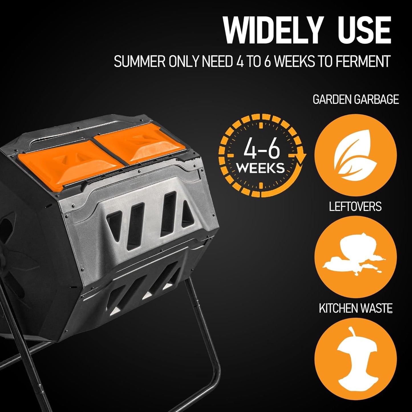 Hourleey Compost Bin Outdoor, 43 Gallon Dual Chamber Tumbling Composting Bin with Sliding Doors, Tumbler Rotating Batch Composter Bin for Garden Kitchen Yard-VerdiqueGarden