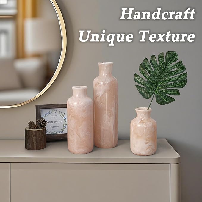 Resin 3 Piece Vase Set, Farmhouse Decor, Home Decorative Vase, Vases for Your Kitchen, Bedroom, Office, Living Room, Bathroom, & Shelf Centerpiece Table Decorations, Pink-VerdiqueGarden