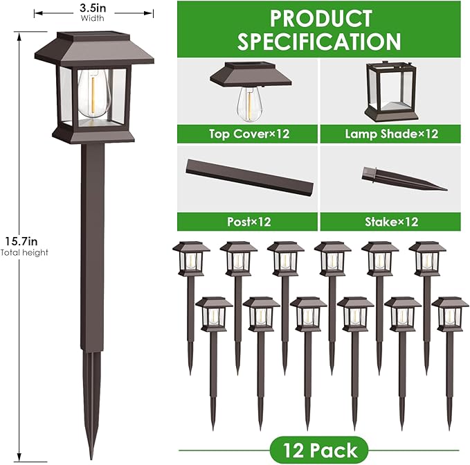 Solar Pathway Lights Outdoor, 12 Pack Upgraded LED Waterproof Solar Outdoor Lights, Outside Driveway Garden Landscape Walkway Path Yard Lawn Decor-VerdiqueGarden