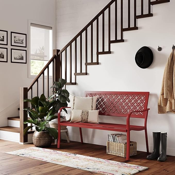 Grand patio 50" Outdoor Bench Garden Bench with Armrests Bench for Outdoors Lawn Yard Porch Red-VerdiqueGarden