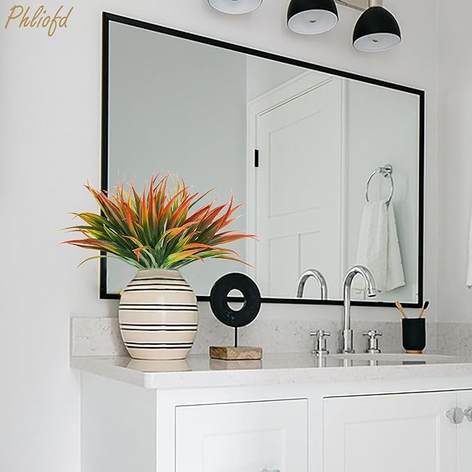 16Pcs Artificial Grass Fake Plants 17.3in Outdoor Plastic Plants UV Resistant Greenery Fake Grass for Home Window Garden Patio Hanging Planter Pathway Front Porch Décor Red-VerdiqueGarden