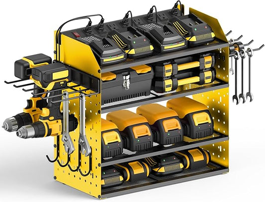 CCCEI Modular Desk Power Tools Organizer with Charging Station, 4 Layer Drills Battery Storage Wall Mount, Garage Shop Organization, Anniversary, Birthday, Gifts for Men, Father, Yellow, 6FT Cord.-VerdiqueGarden
