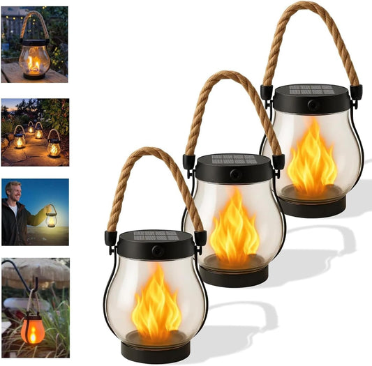 Kaliqo Solar Lanterns Outdoor Lights, Hemp Rope Flame Lights, Dancing Flame Solar Lights,It is Suitable for Outdoor Camping, Home Garden Decoration, Etc. (3pcs)-VerdiqueGarden