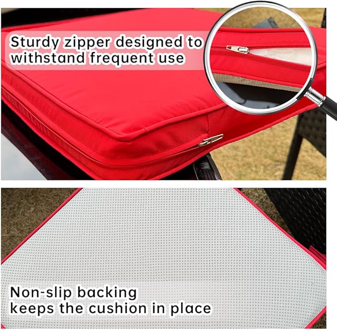 3-Pack Outdoor Patio Furniture Replacement Cushions Set–High-Elastic Sponge Cushions Fit 4-Piece Wicker Rattan Sofa, Loveseat & Chairs, 36x18x2 & 18x18x2, Waterproof, Fade-Resistant (Wine red)-VerdiqueGarden