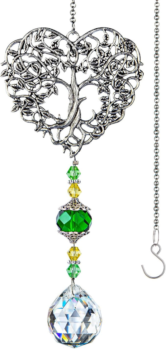 H&D HYALINE & DORA Tree of Life Crystal Suncatchers Crystal Drop Prism Rainbow Maker Hanging for Home Garden Decoration, Heart Shaped-VerdiqueGarden