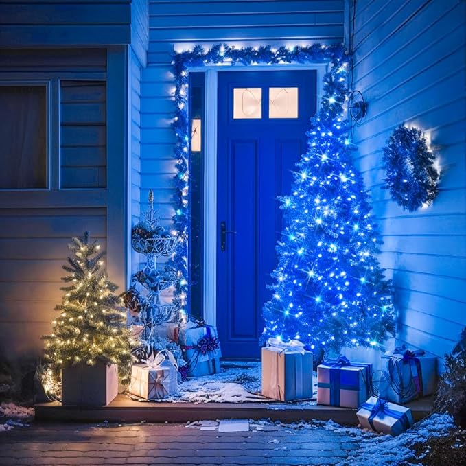 JMEXSUSS 66ft 200 LED Blue Christmas Lights Indoor Outdoor, Connectable Blue String Lights Clear Wire Plug in, 8 Modes Blue Fary Lights for Halloween Tree Party Bedroom Wall Christmas Decoration-VerdiqueGarden