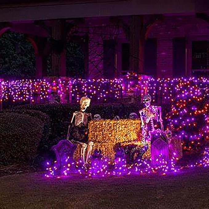 HISHINY Halloween Lights Outdoor,100LED 5ftx5ft Net Lights with Connectable, Waterproof,UL Certified and Durable Green Wire Design for Bushes,Trees,Halloween Decorations Outdoor(Purple&Orange)-VerdiqueGarden