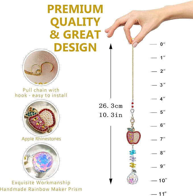H&D HYALINE & DORA Set of 2 Crystal Sun Catchers Christmas Apple Pendant with Rhinestones, Hanging Colorful Crystal Ball Prism Sun Catcher for Home Wedding Party Christmas Garden Decor-VerdiqueGarden