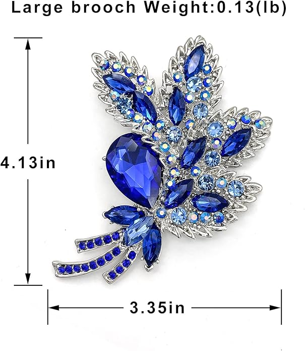YOQUCOL Big Large Brooch Pin Austrian Crystal Leaf Shape Bouquet Rhinestone Scarf Decoration Wreath Cloth Brooches Pins For Women Girls