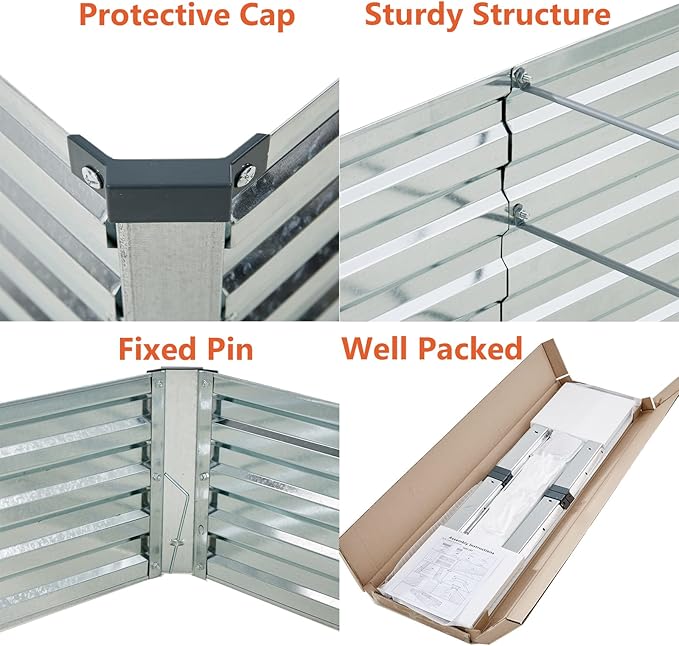 10x2x1ft(2 Pack) Galvanized Raised Garden Bed,Outdoor Planter Box Metal Patio Kit Planting Bed for Vegetables Flowers and Succulents,Silver-VerdiqueGarden