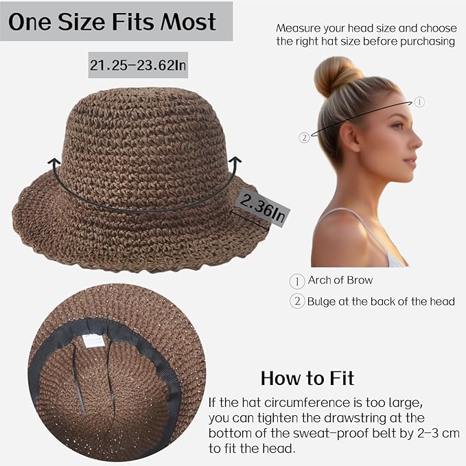 Womens Straw Beach Sun Hats, Foldable Packable Floppy Handmade Crochet Hats for Women,Large Summer Vacation Wide Brim Hat-VerdiqueGarden
